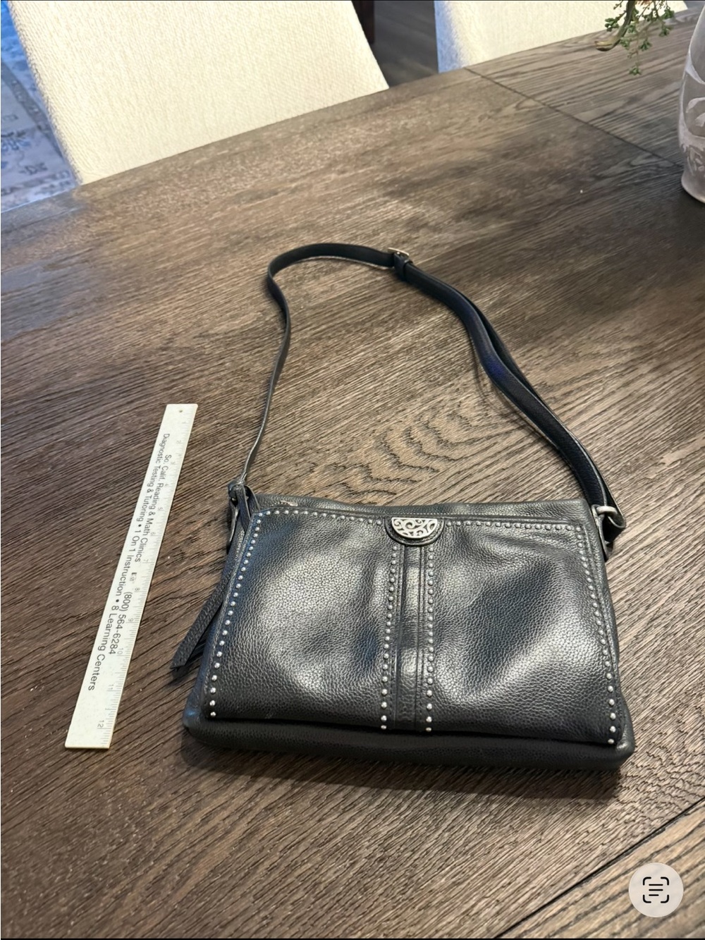 Classic Black Leather Crossbody Bag with Stud Detail